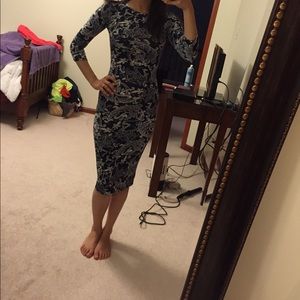 Navy blue and white midi dress